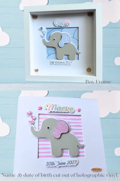 Personalised baby frame cute elephant cutout stars hearts