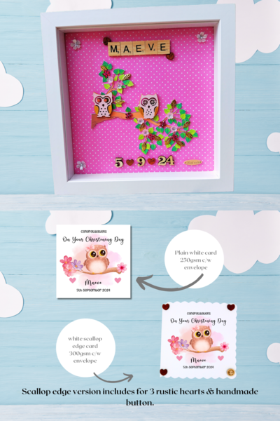 Personalised baby girl cute owl on branch frame