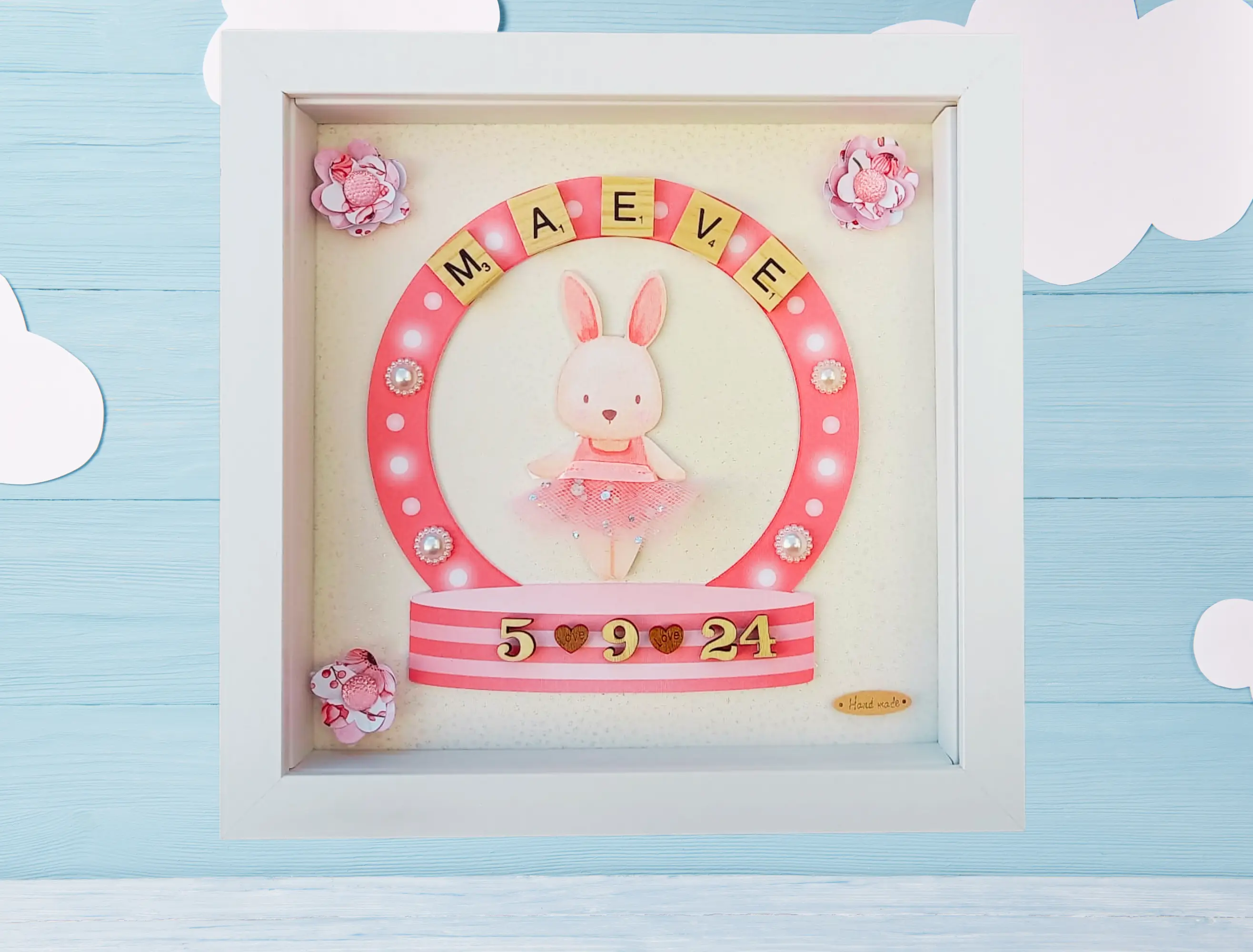 Personalised baby girl frame ballerina bunny