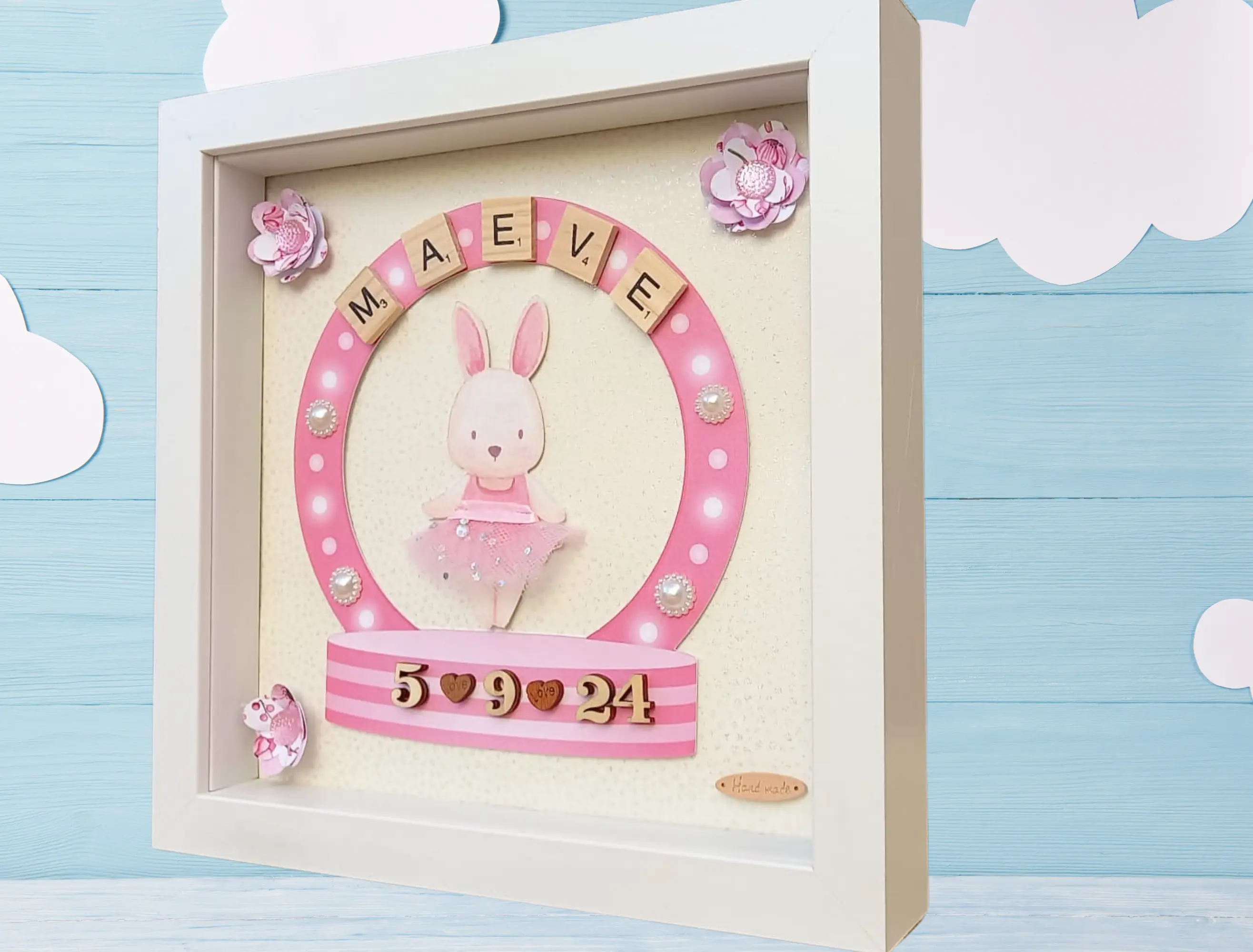 Personalised baby girl frame ballerina bunny