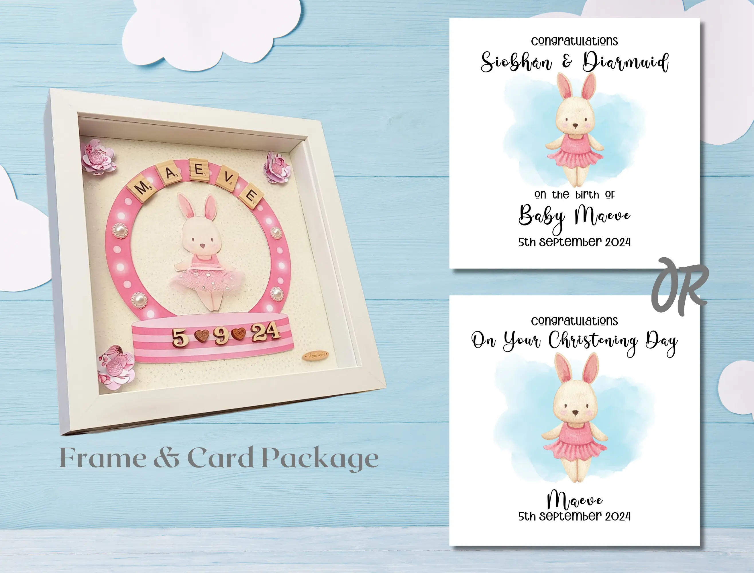 Personalised baby girl frame ballerina bunny