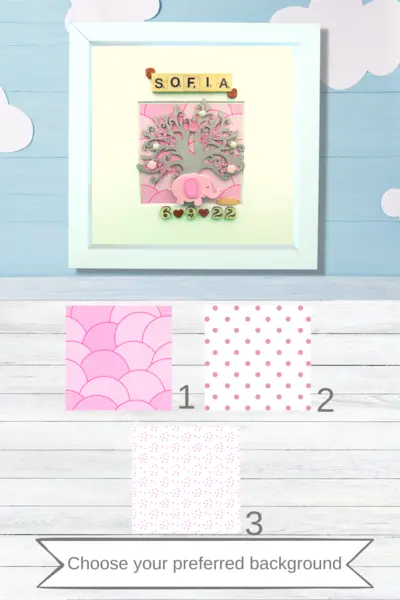 Personalised baby girl frame elephant pink