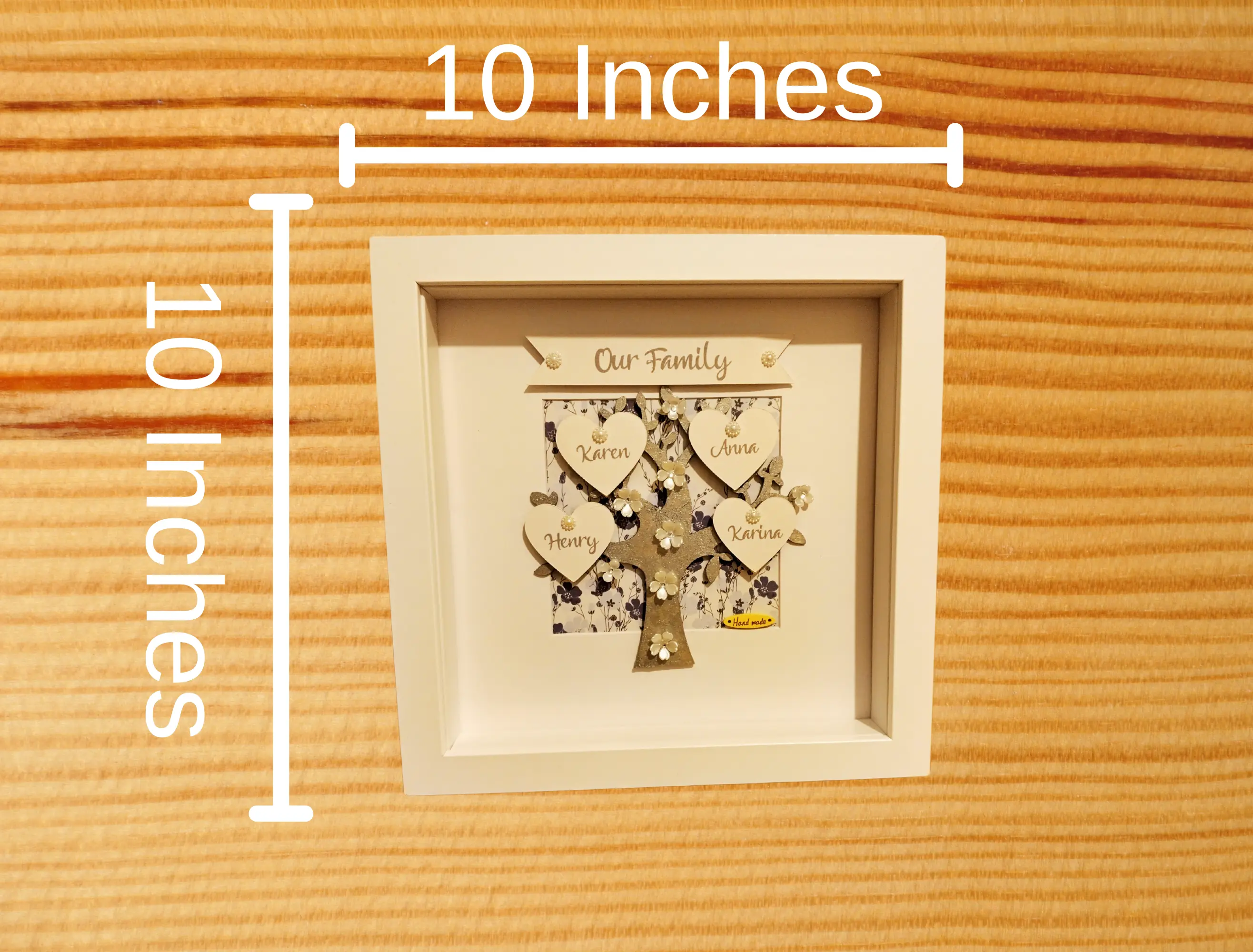 Personalised family tree frame for wall heart flowers silver tree