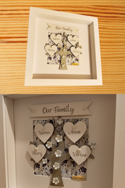 Personalised family tree frame for wall heart flowers silver tree