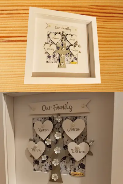 Personalised family tree frame for wall heart flowers silver tree