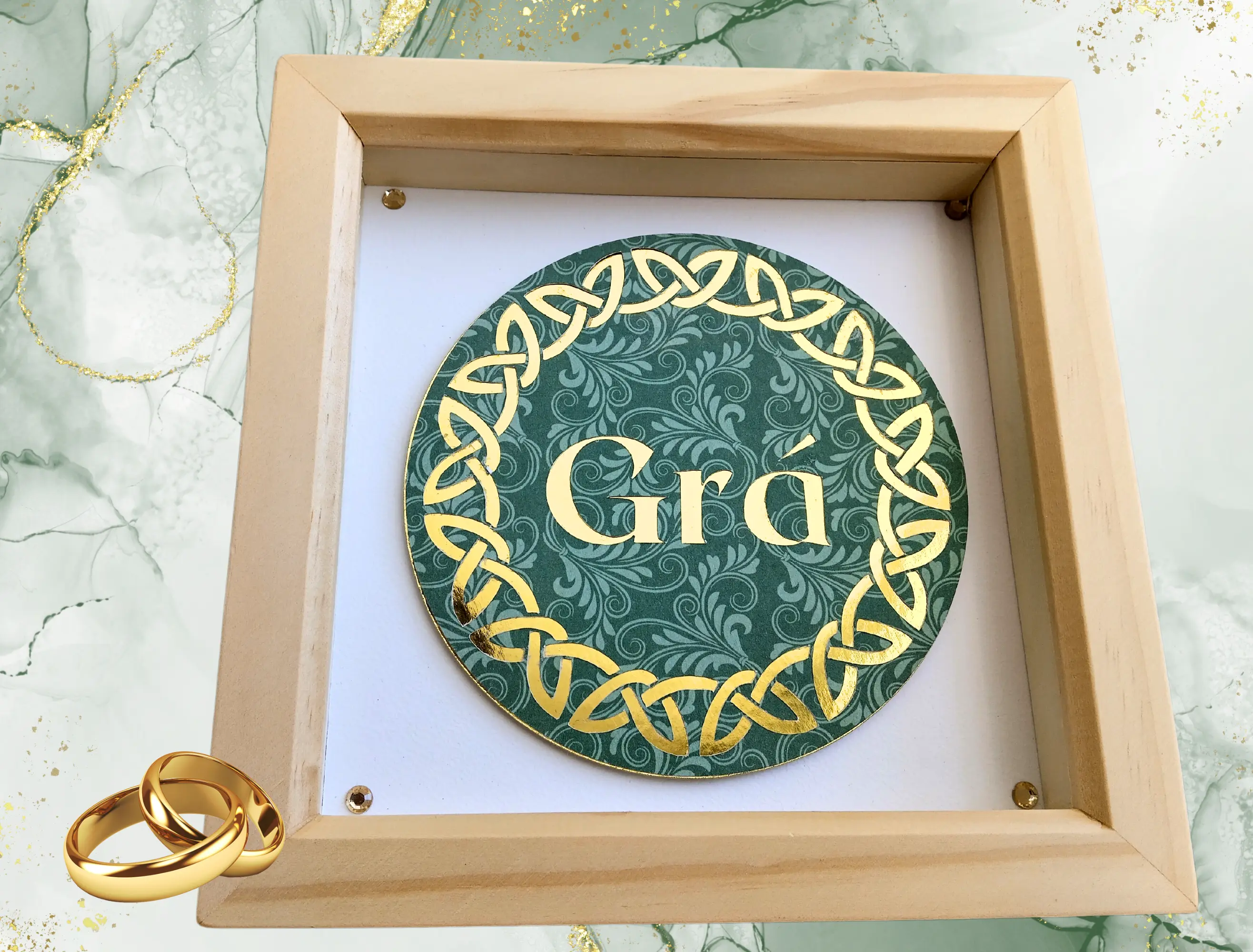 Modern irish gra love green gold 3d framed art