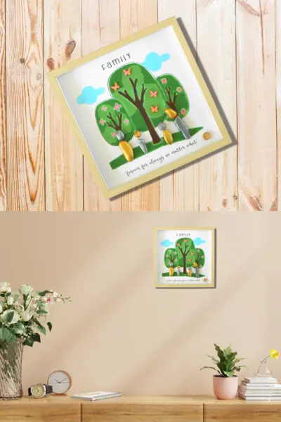 Family Pebble Art Frame Trees