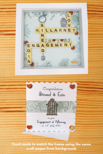 Personalised engagement frame names date lovebirds ring