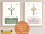 Christening print for girl or boy cute cross with hearts