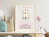 Christening print with flowers personalised name for girl or boy