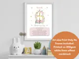 Christening print with flowers personalised name for girl or boy