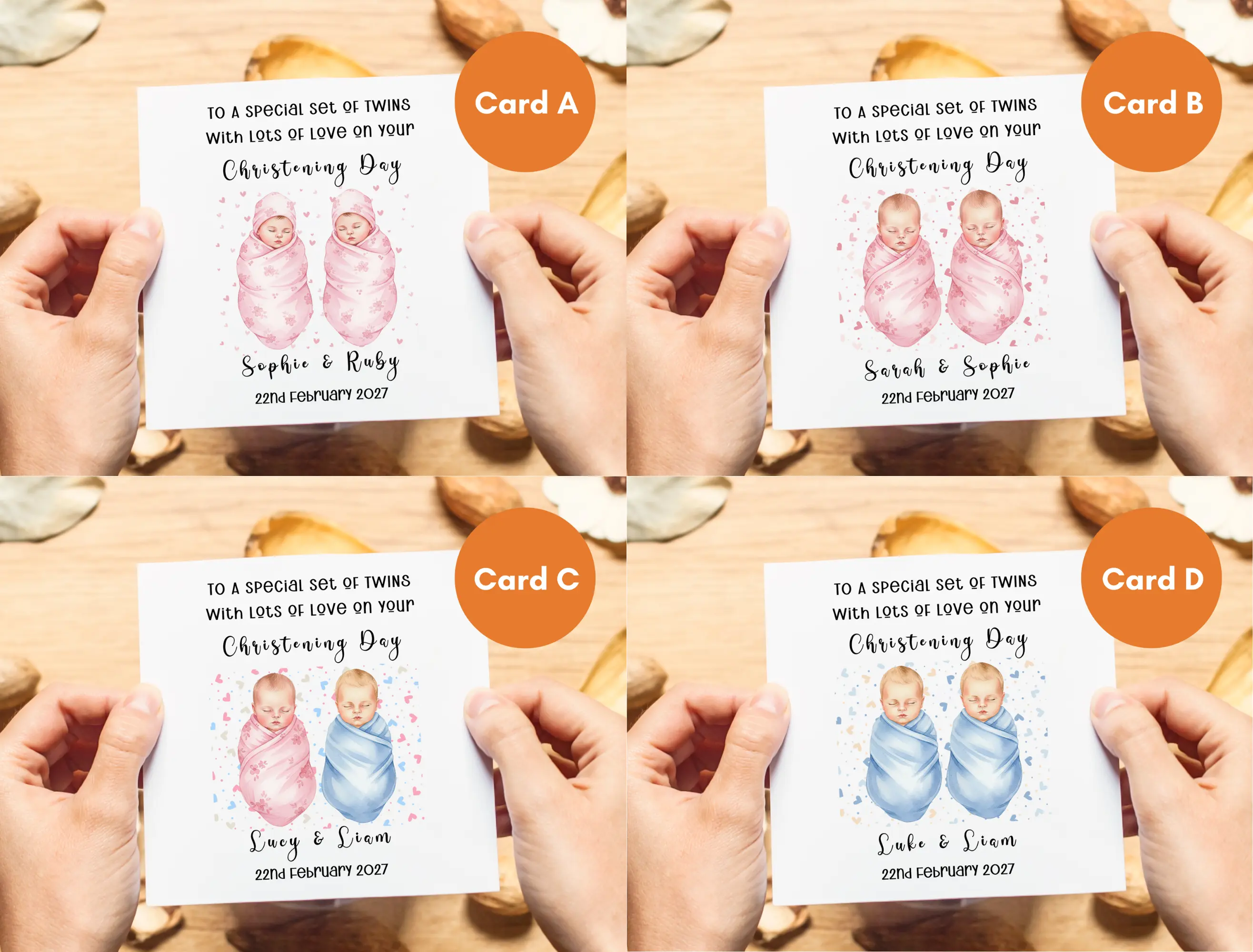 Personalised twins christening print baby swaddle boy or girl