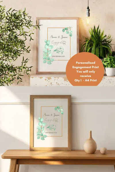 Personalised engagement print eucalyptus and hands