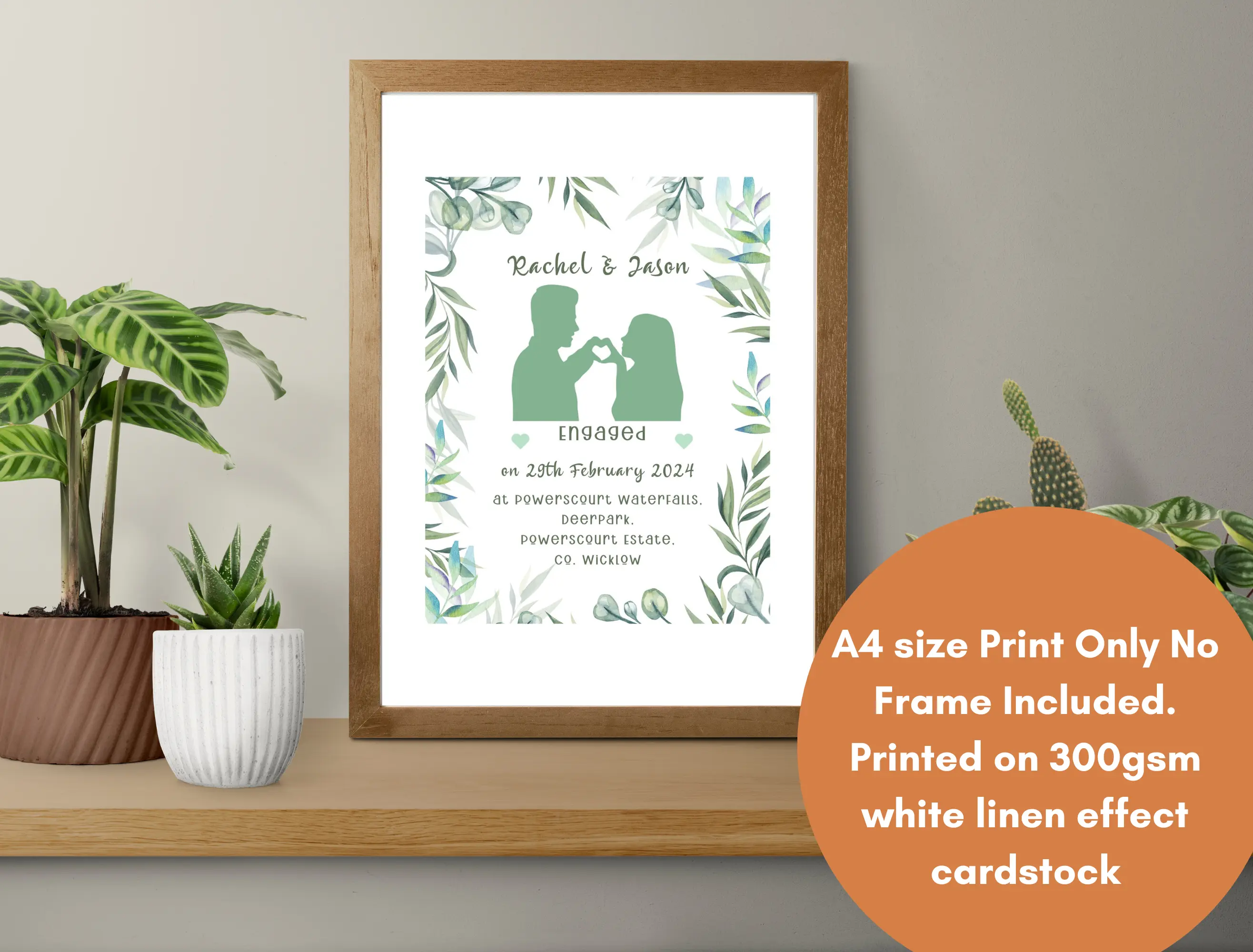 Personalised engagement print eucalyptus couple holding hands