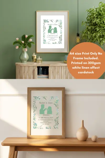 Personalised engagement print eucalyptus couple holding hands