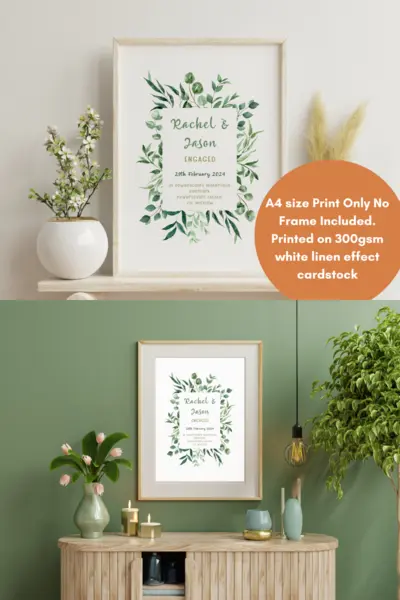 Personalised engagement print eucalyptus elegant font