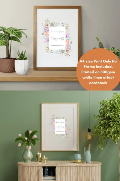 Personalised engagement print with pastel flowers