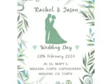 Wedding print personalised with eucalyptus leaves and couple